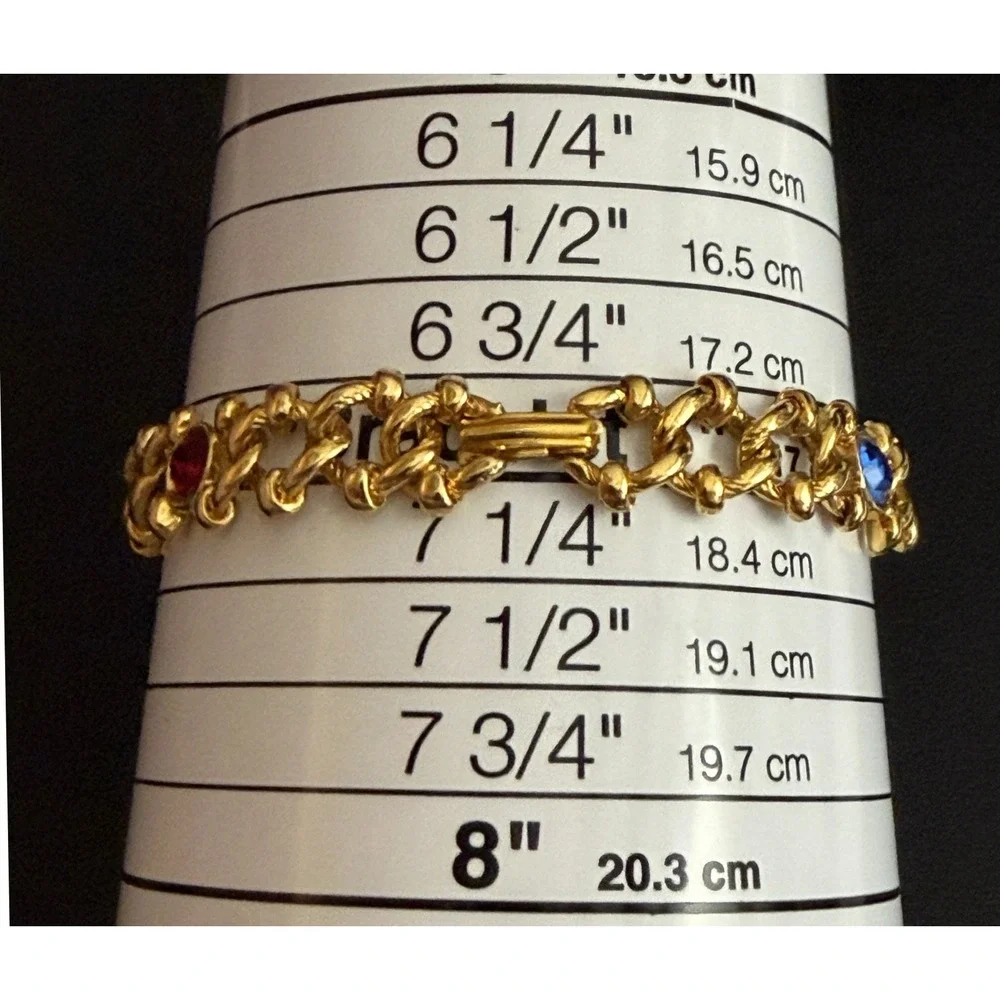 Vintage Rhinestone Bracelet Bezel Set Gold Tone Rainbow Pride - Picture 4 of 5